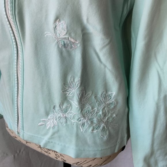 Erika Cotton Embroidered Cardigan - Medium – Turquoise, Zippered, NWOT - Picture 5 of 11